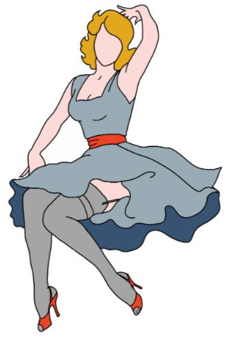 Pin-up aficionados and nostalgia nerds will love our KinkThink Factory Girls, available now in decal form. From Abby to Zelda, our traditional and modern pin-up girls will knock the cocks right off your socks!<br/>This 'Bonnie' die-cut decal measures approx. 6 tall by 4 wide.