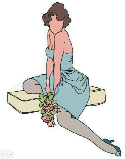 Pin-up aficionados and nostalgia nerds will love our KinkThink Factory Girls, available now in decal form. From Abby to Zelda, our traditional and modern pin-up girls will knock the cocks right off your socks!<br/>This 'Elaine' die-cut decal measures approx. 6 tall by 4.5 wide.