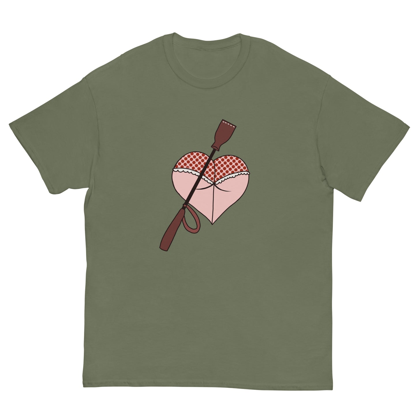 Heart Shaped Butt T-Shirt design on a green background.
