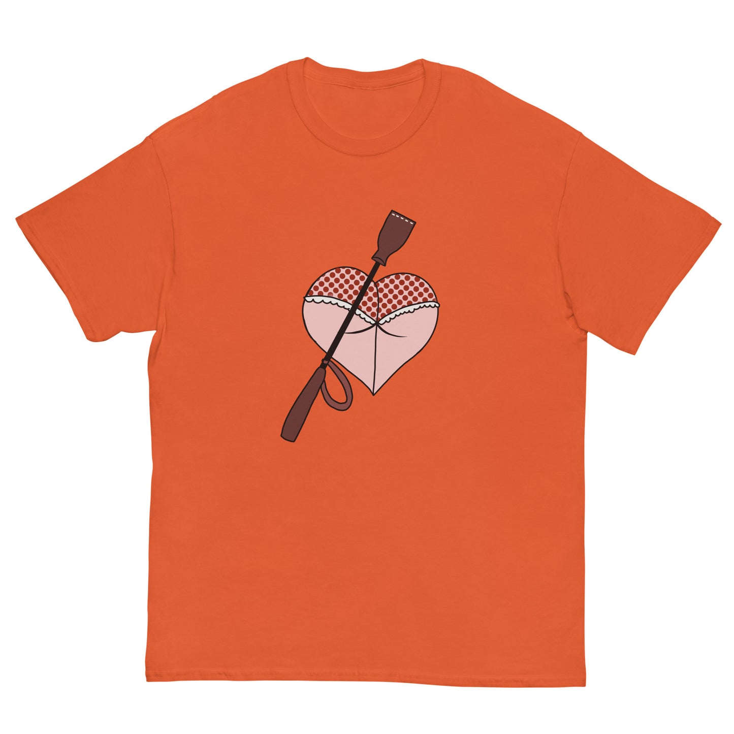 Heart Shaped Butt T-Shirt design on a orange background.