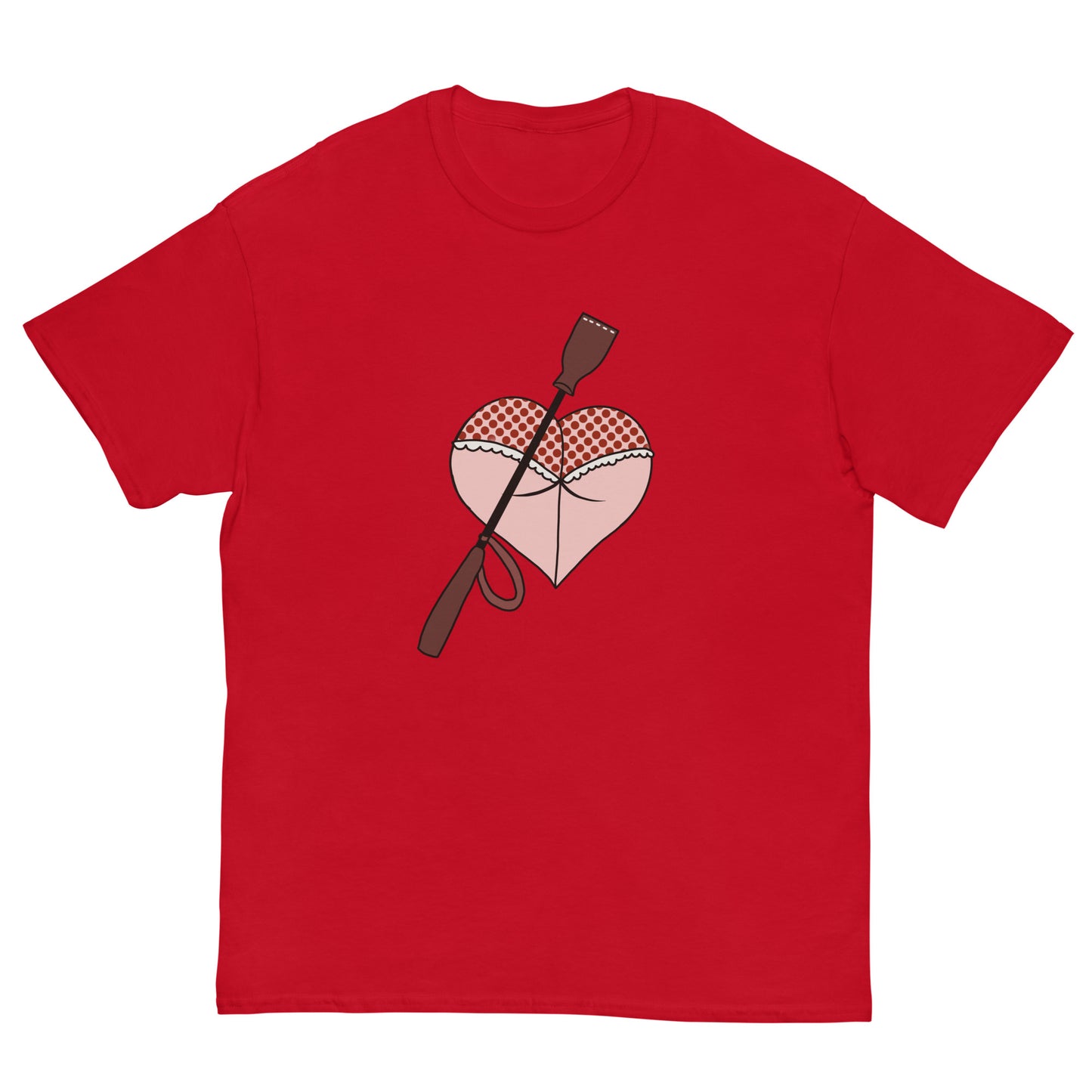 Heart Shaped Butt T-Shirt design on a red background.