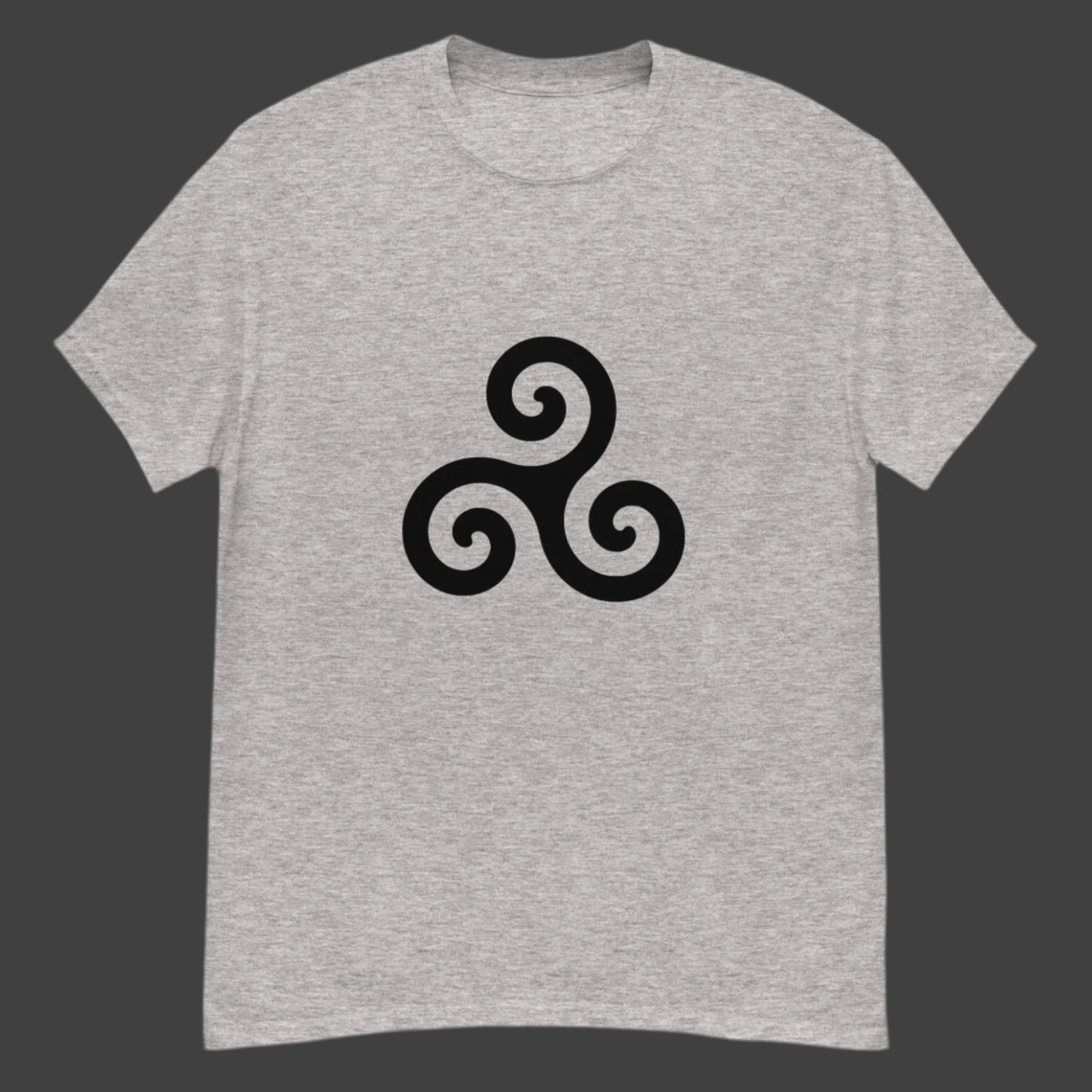 Triskelion T-Shirt design on a grey background.