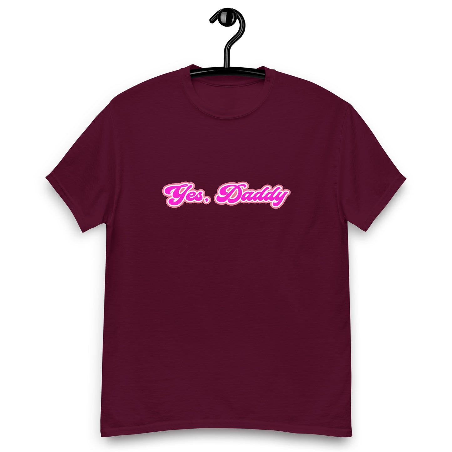 "Yes, Daddy" T-Shirt design on a maroon background.