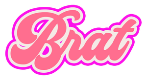 Who's the brat?  You are!  So grab this die-cut adhesive vinyl sticker and tell the world! Measures approx. 3" wide by 1.5" tall. Dark pink on light pink cursive.