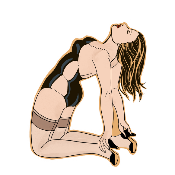 Pin-up aficionados and nostalgia nerds will love our KinkThink Factory Girls, available now in sticker form. From Abby to Zelda, our traditional and modern pin-up girls will knock the cocks right off   your socks!<br/>This 'Carmen' die-cut sticker measures approx. 5
