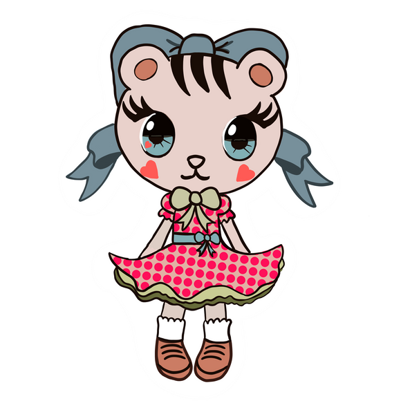 Cute kitty girl chibi in a die-cut sticker. Measures approx. 4