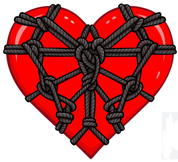 Calling all rope bunnies! Our bondage heart die-cut is made of adhesive vinyl and measures approx. 3