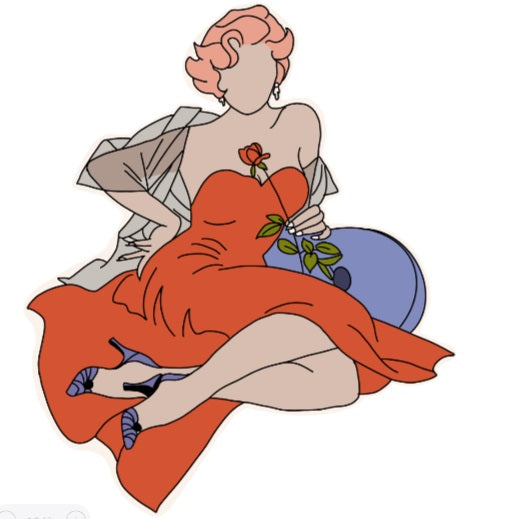 Pin-up aficionados and nostalgia nerds will love our KinkThink Factory Girls, available now in decal form. From Abby to Zelda, our traditional and modern pin-up girls will knock the cocks right off   your socks!<br/>This 'Colleen' die-cut decal measures approx. 6  tall by 5  wide.