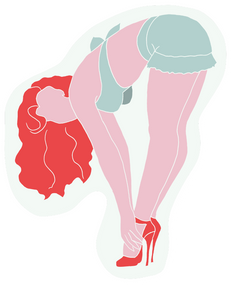 Pin-up aficionados and nostalgia nerds will love our KinkThink Factory Girls, available now in sticker form. From Abby to Zelda, our traditional and modern pin-up girls will knock the cocks right off   your socks!<br/>This 'Deborah' die-cut sticker measures approx. 5" tall by 4" wide.