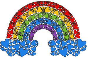 What two images are more perfect to represent love and peace than a heart and a rainbow? A rainbow made of hearts, of course! This beautiful and whimsical decal will always bring a smile to your face and peace to your heart. It is made of adhesive vinyl and measure approx. 4" wide by 3" tall.